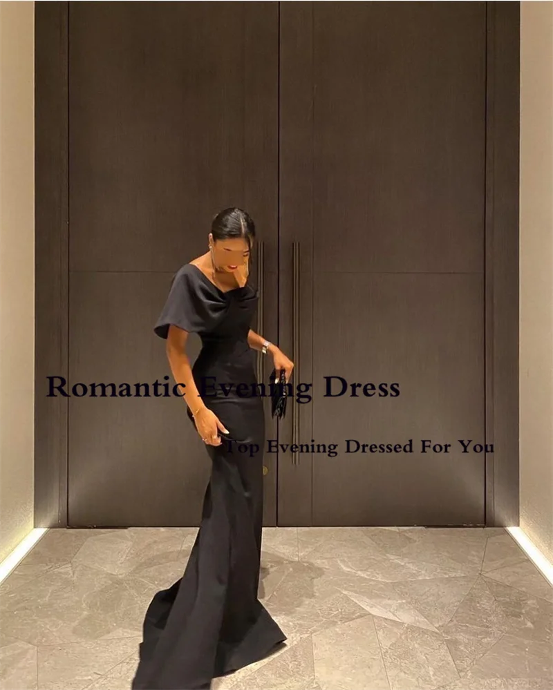 Robe de soirée en Satin noir, tenue de bal romantique, fente haute sur le côté, épaules nues, avec nœud, pour occasions spéciales, 2022