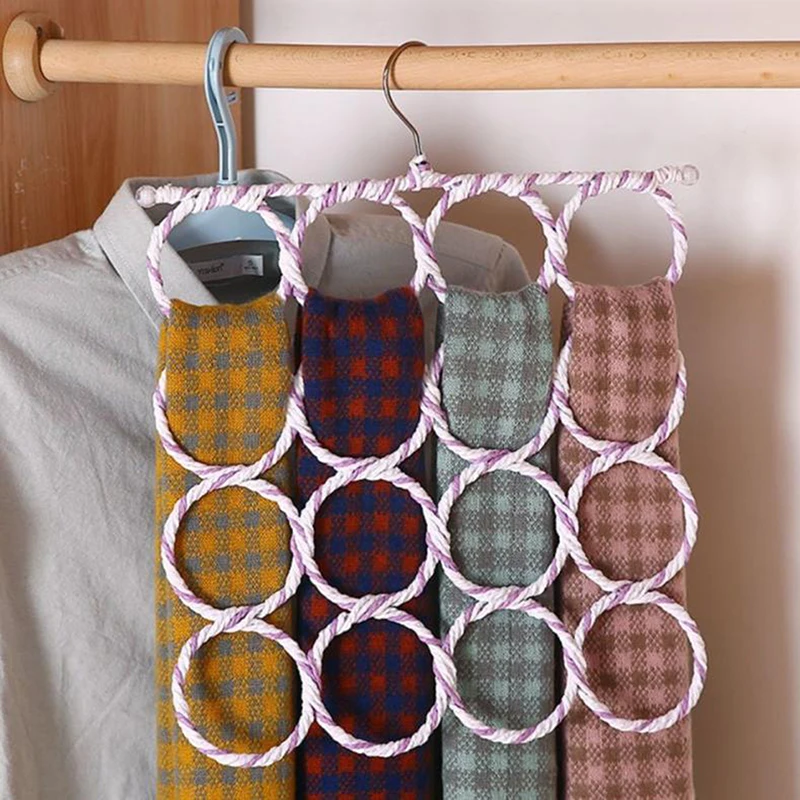 Scarf Holder Foldable Tie Belt Hook Shawl Scarves Organizer Rattan Weave Hanger Wardrobe Storage Holder Display Rack