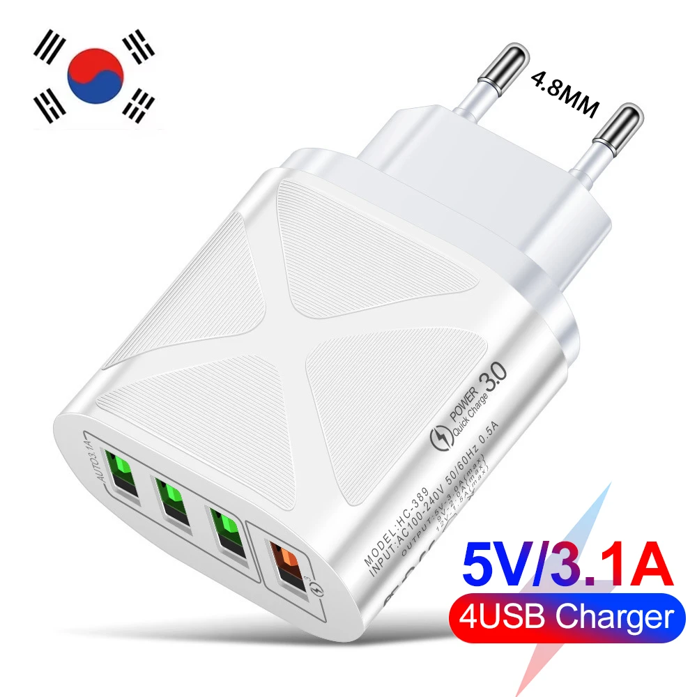 5V/3.1A USB Fast Charger Korean Plug Phone Charger Power Adapter For iPhone Samsung Xiaomi Huawei Quick Charge 3.0 Wall Charger