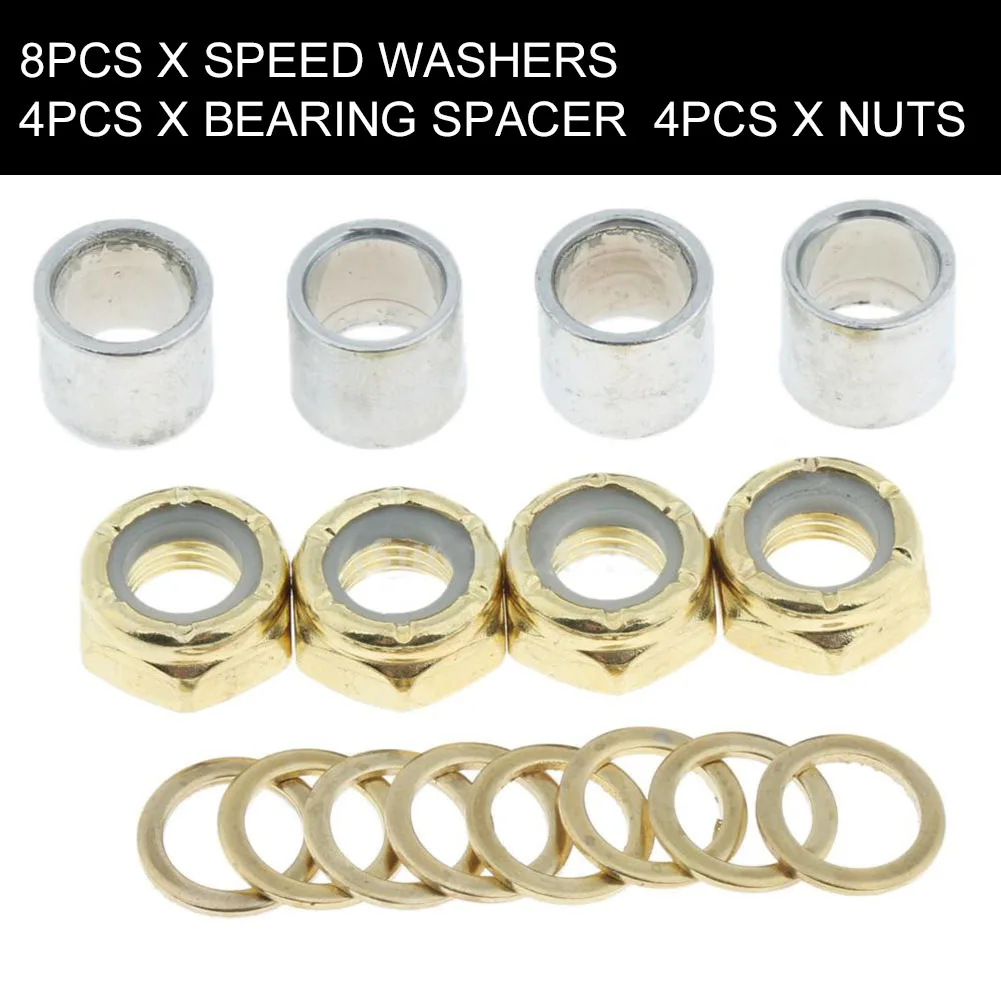 16pcs Maintenance Bearing Spacer Rebuilding Socket Speed Washers Easy Install Skateboard Hardware Set With Nuts Standard Sleeve