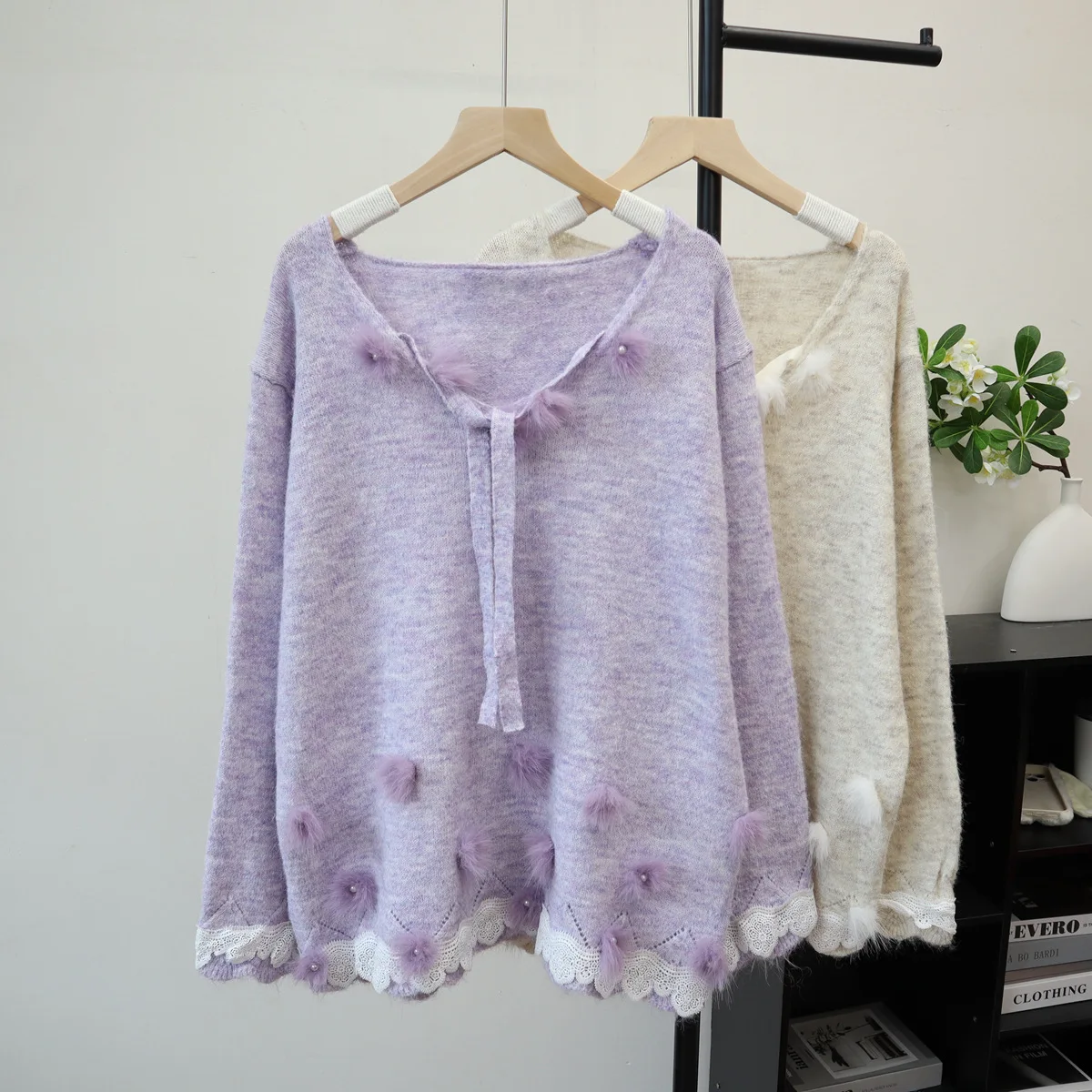 بلوفرات نسائية محبوكة بياقة على شكل V وأكمام طويلة Y2k ملابس خروج أنيقة متماسكة غير رسمية فضفاضة لخريف وشتاء 2025