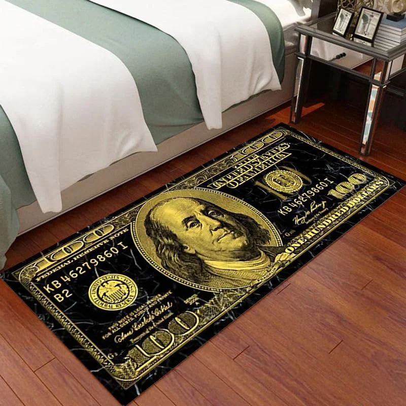 VIKAMA Novelty 100 Dollar Bill Runner Rug Non Slip Washable Mat Carpet For Bedroom Living Room Entryway Home Decor