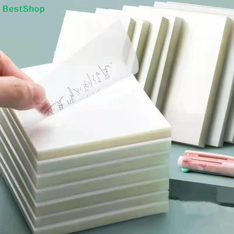 〔Q〕50/100 Sheets Transparent Sticky Note Pads Waterproof Self-Adhesive Memo Notepad School Office Supplies Stationery