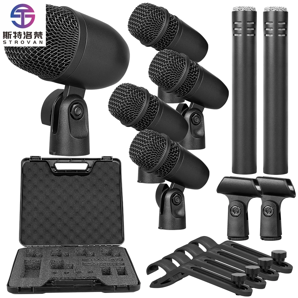 

Bass Drum Microphone 7 Piece Drum Microphone Kit Metal Wired Dynamic Drum Microphone Set for Band Stage Performance