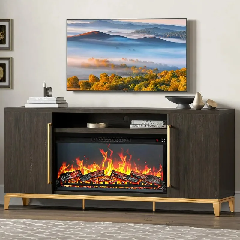 

【Hot Item】Fireplace TV Stand With 36" Electric Fireplace With Sound, Entertainment Center For TVs Up To 75", TV Console With, Cu