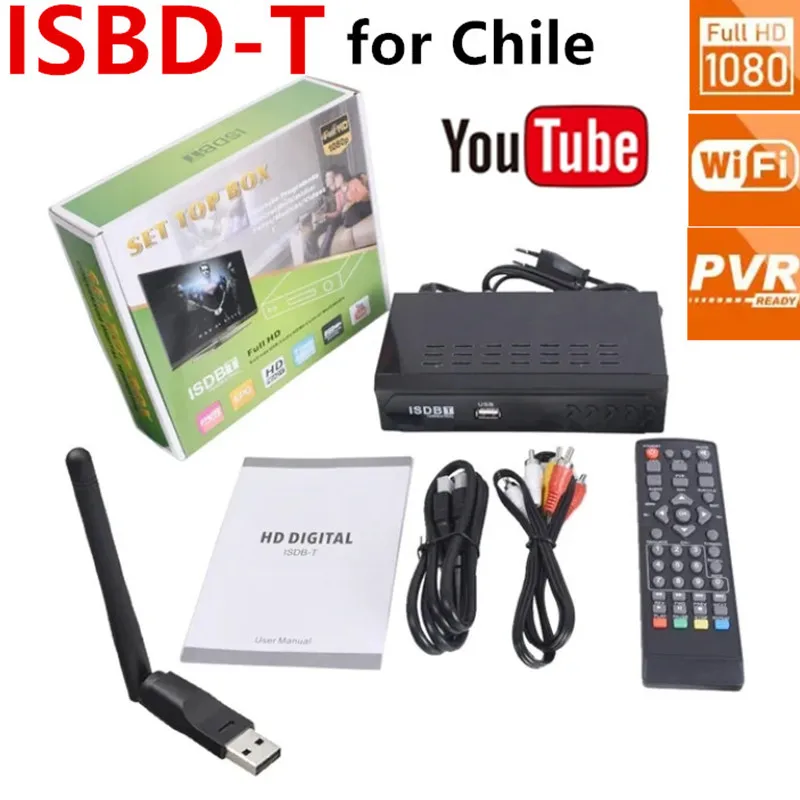 

Chile ISDB-T Digital TV Tuner Terrestrial TDT Decoder HD 1080P Set Top Box FTA ISDBT TV Receiver with HDMI RCA Interface Cable