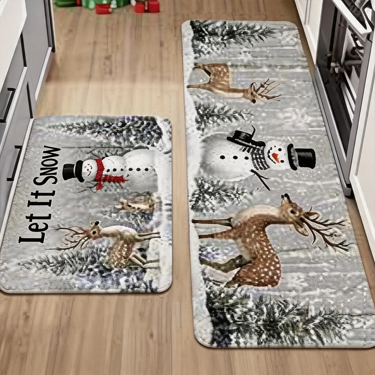 Home Bathroom Door Design - クリスマスキッチンフロアマット ロングランナー ソフトプラッシュフランネルラグ お祭りオーナメントデザイン 滑り止め付き
