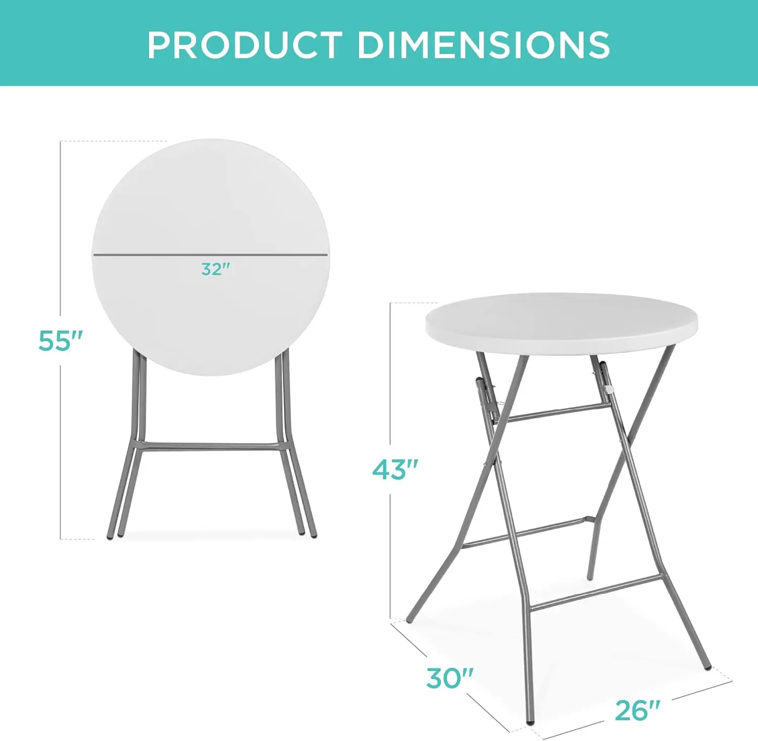 32in Bar Height Folding Table, Round Indoor Outdoor Accessory for Patio, Backyard, Dining Room, Events w/Thick Table Top, Metal