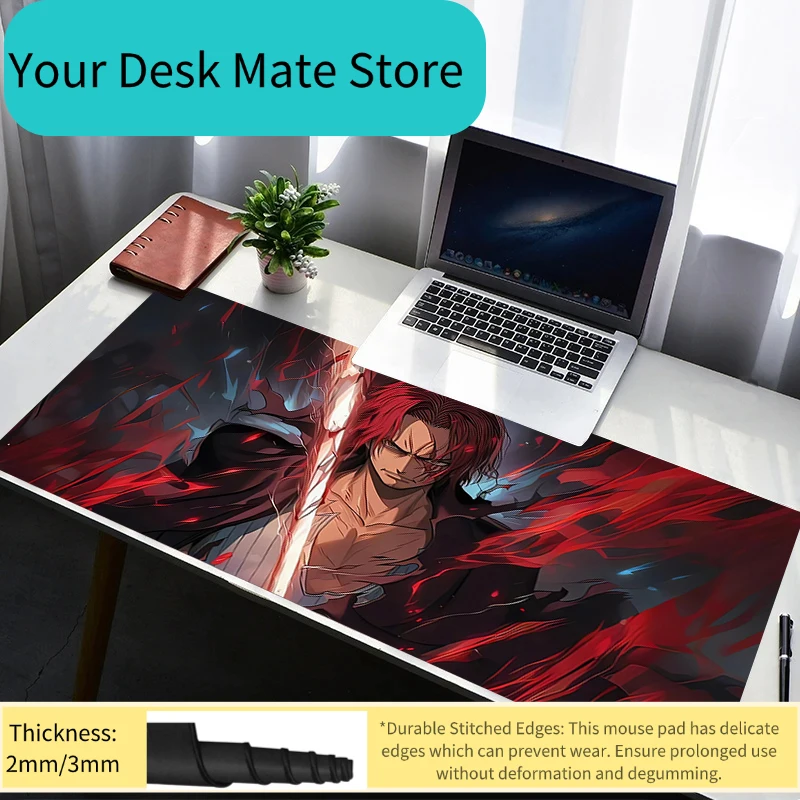 Mauspad One Piece Shanks Red Hair Haki Anime Extended Gaming Mauspad Rutschfeste, schmutzabweisende große Schreibtischunterlage