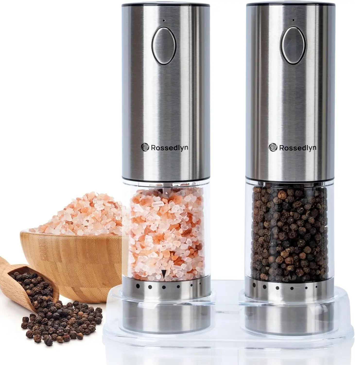 

Electric Salt and Pepper Grinder Set Rechargeable with 6 Adjustable Coarseness, Upgraded Larger Capacity, Stainless Steel