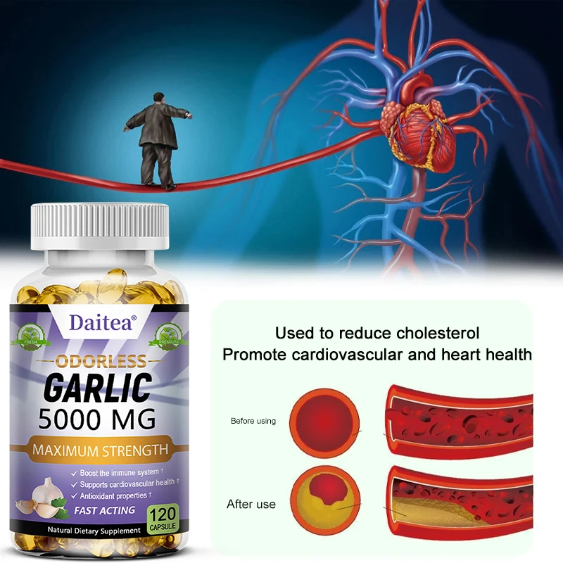 Daitea Garlic Extract Supplement - Supports Healthy Triglyceride Levels, Circulatory Health, Antioxidant, Non-GMO