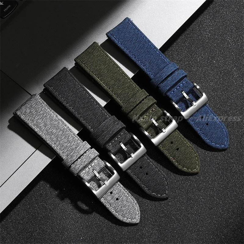 20mm 22mm Quality Sailcloth Watch Strap Leather Watch Bands Waterproof Fabric Watchband Qucik Release Wristband Belt Accessories