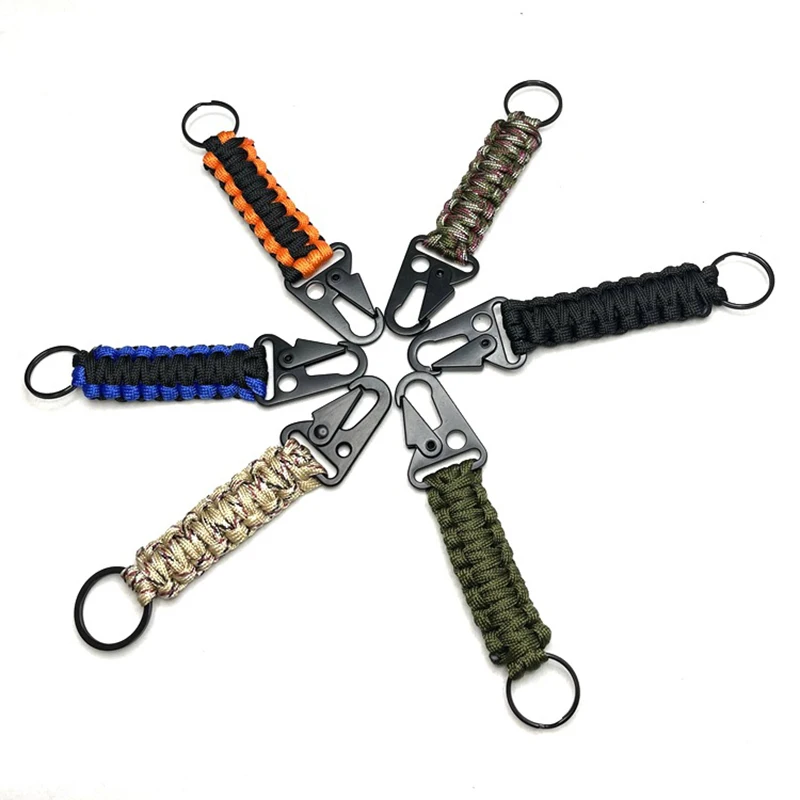 2pcs Paracord Keychain with Carabiner, Key Fob Braided Lanyard Keychain with Utility Ring & Enlarged Mouth Clip for Outdoor