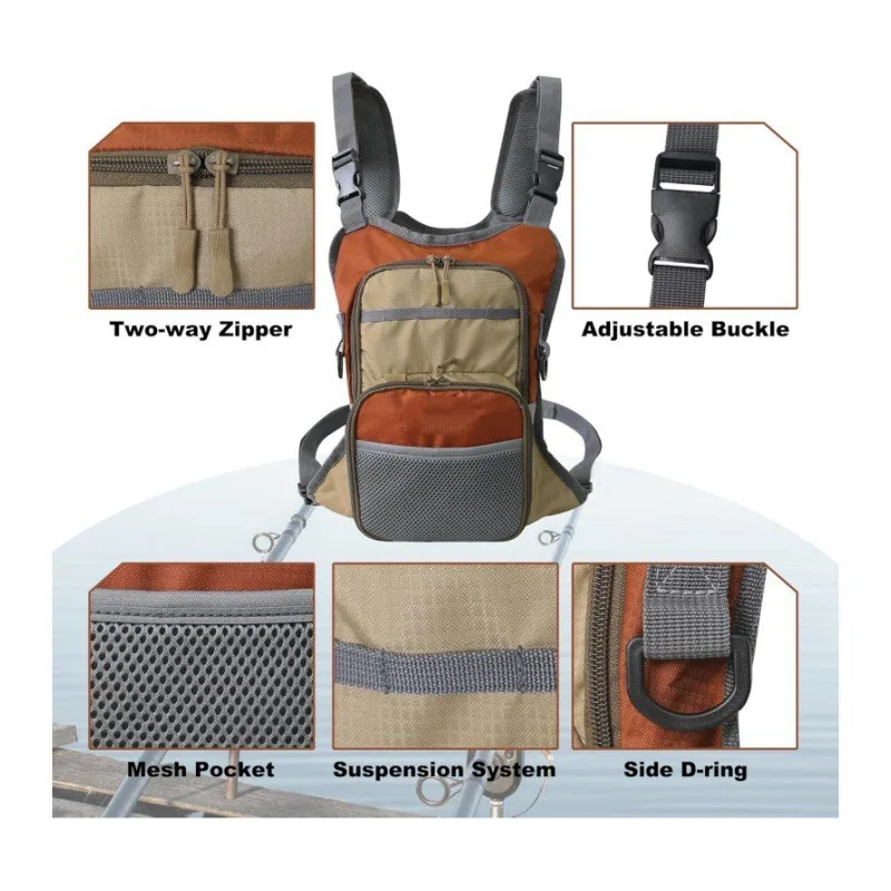Waterproof Fishing Chest Bag, Large Capacity Tackle & Rod Storage Lightweight Vest Pack for Wild Fly Fishing view 2