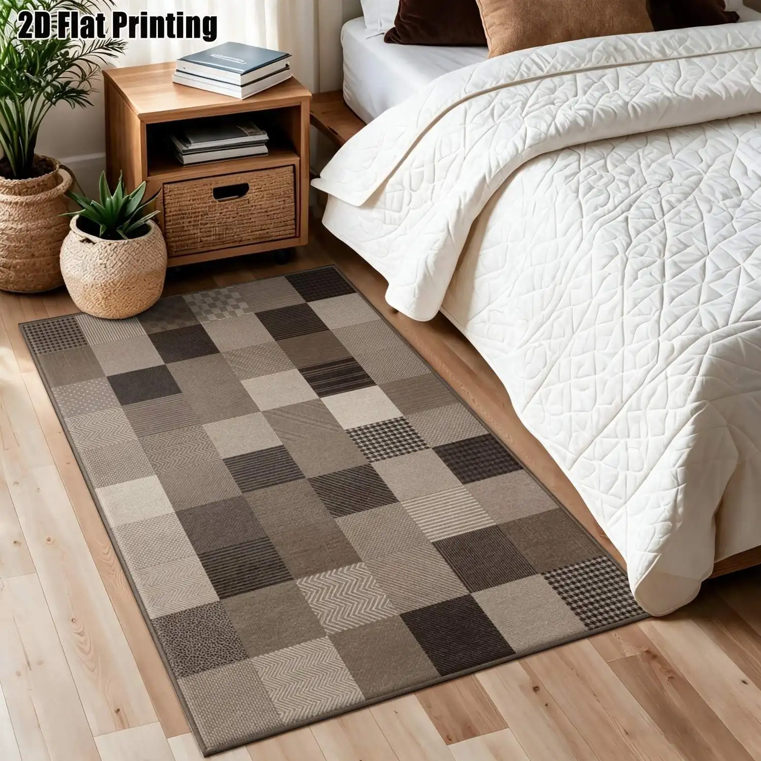 1Pc 2D Printed Carpet: Nordic, Modern Minimalist, European Style, Brown-Gray Geometric Pattern, Machine Washable, Multi-Size, Suitable for Home Decor, Entrance/Dining/Foyer/Bedroom/Living Room Use