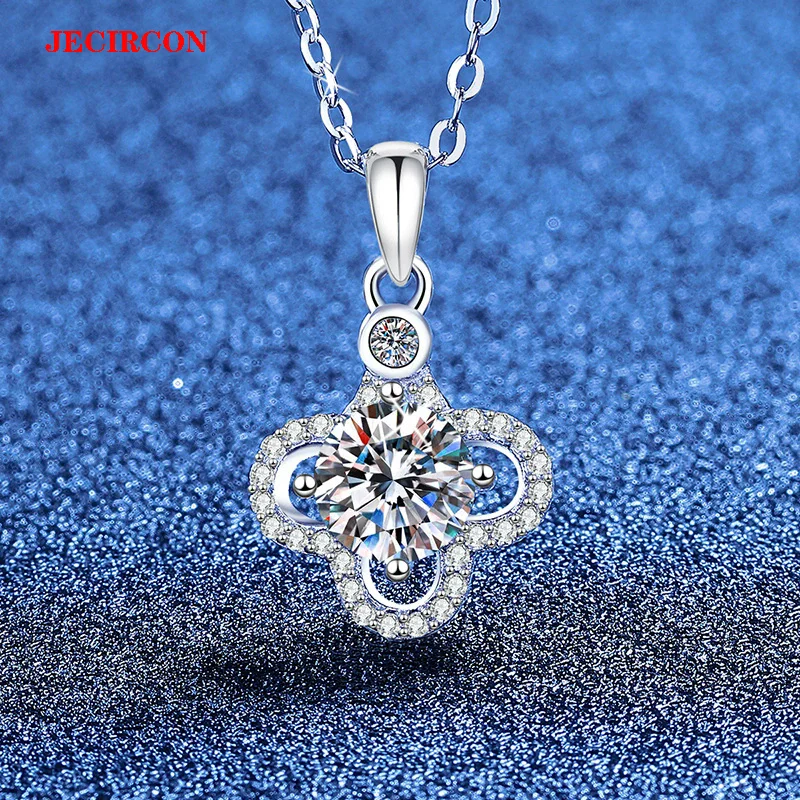 

JECIRCON S925 стерлингового серебра 1 карат муассанит ожерелье для женщин 3-лепестковая подвеска с цветком изысканная цепочка на ключицы модные украшения