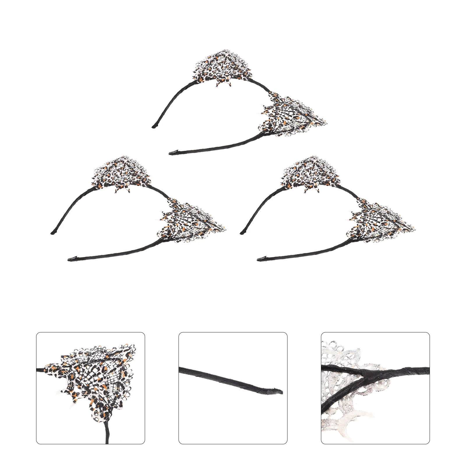 3 Pcs Lace Cat Ear Headband Stage Performance Hair Accessories Cosplay Design Hollow Out Supply Fabric Unique