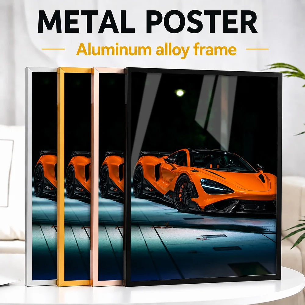 British 765LT Papaya Spark Supercar Framed Metal Poster Personalized Precision Machine Wall Art Ideal Gift For Track Enthusiasts