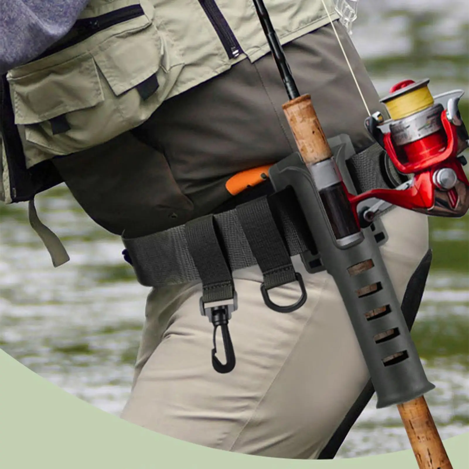 Fishing Rod Belt Holder Waist Holster Nylon Portable Rod Carrier with Hook for Wading Fisherman Men Outdoor Gear