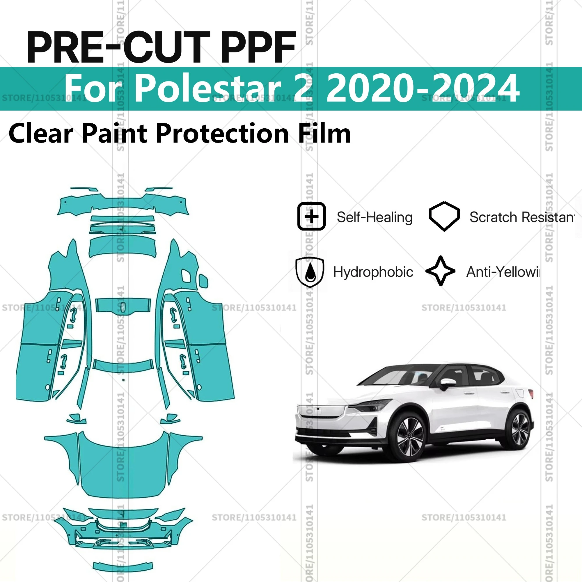 

Защитная пленка PPF для Polestar 2 2020-2024, предварительно вырезанная, прозрачная, профессиональная автомобильная пленка для полной оклейки кузова