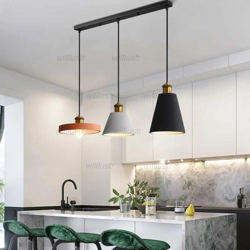 

Modern Macaron Color Iron Pendant Light Resin Suspension Lamp Hotel Cafe Bar Black White Gray Orange Hanging Ceiling Chandelier