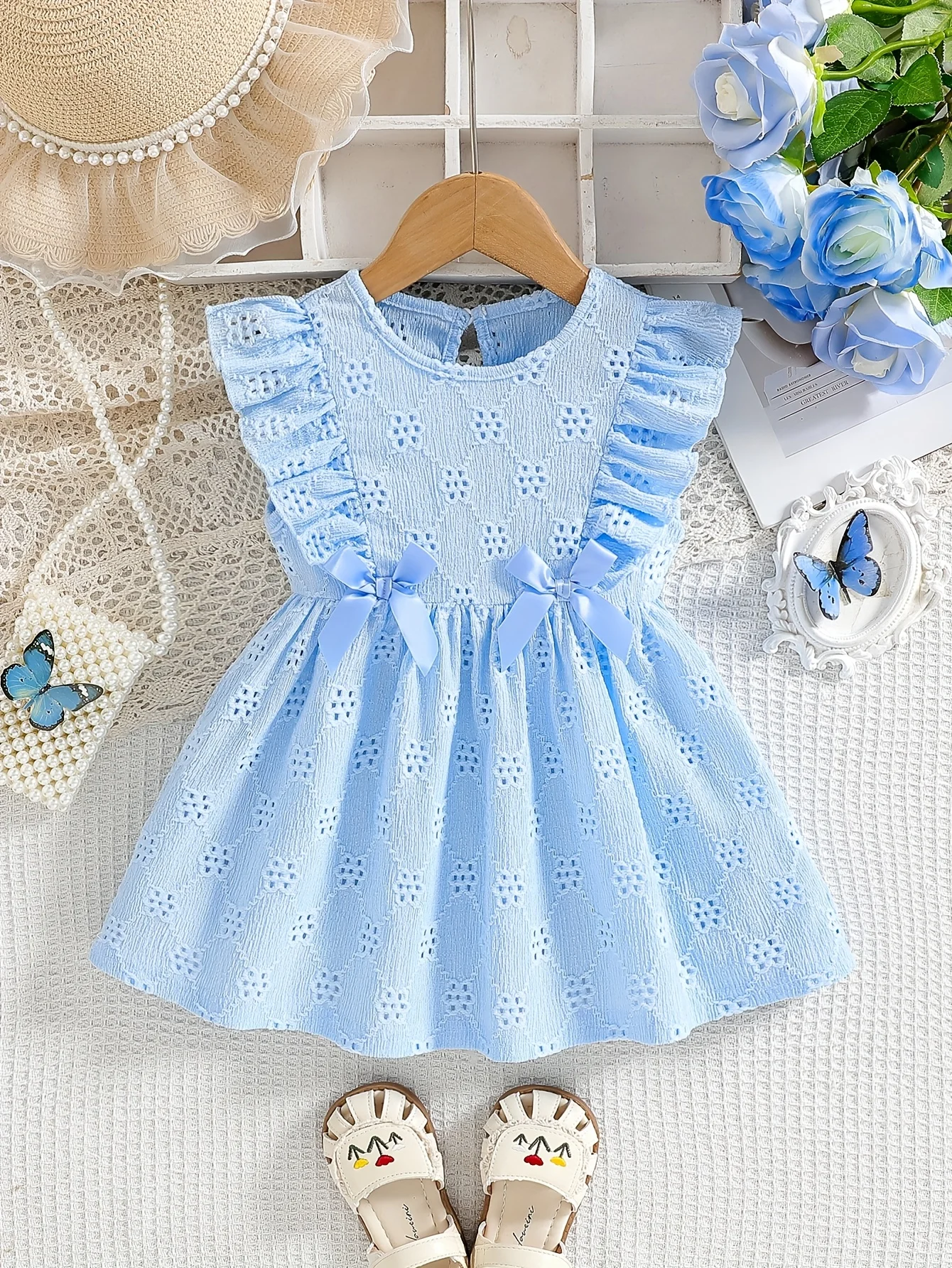 

Весенне-летнее кружевное платье для маленьких девочек: рукава с цветочным принтом, для развлечения на свежем воздухе, идеально подходит для дней рождения и подарков на День святого Валентина