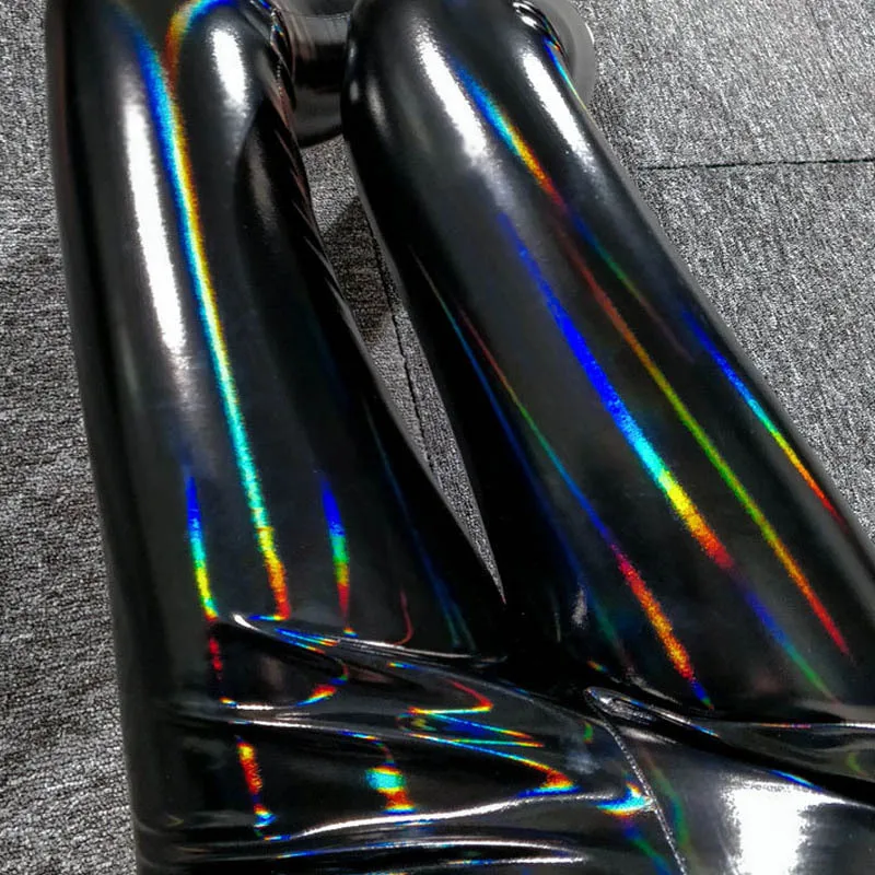 Women Colorful Shiny Leather Leggings Black Mirror Reflective Stretch Leather Pants Skinny Thin Leather Pencil Trousers Legging