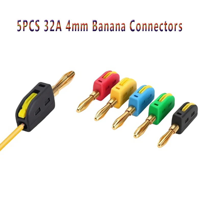 5PCS 32A 4mm Solderless Quick Wire Connector Solderless Banana Plug Gold-plated Banana Connectors Plugs Audio Speakers Amplifier