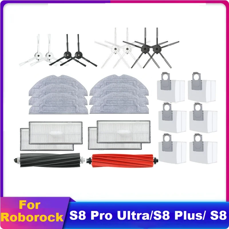 For Roborock S8 S8 Pro Ultra S8+ Robot Vacuum Parts Main Side Brushes Mop Cloths HEPA Filters Dust Bags Accessories