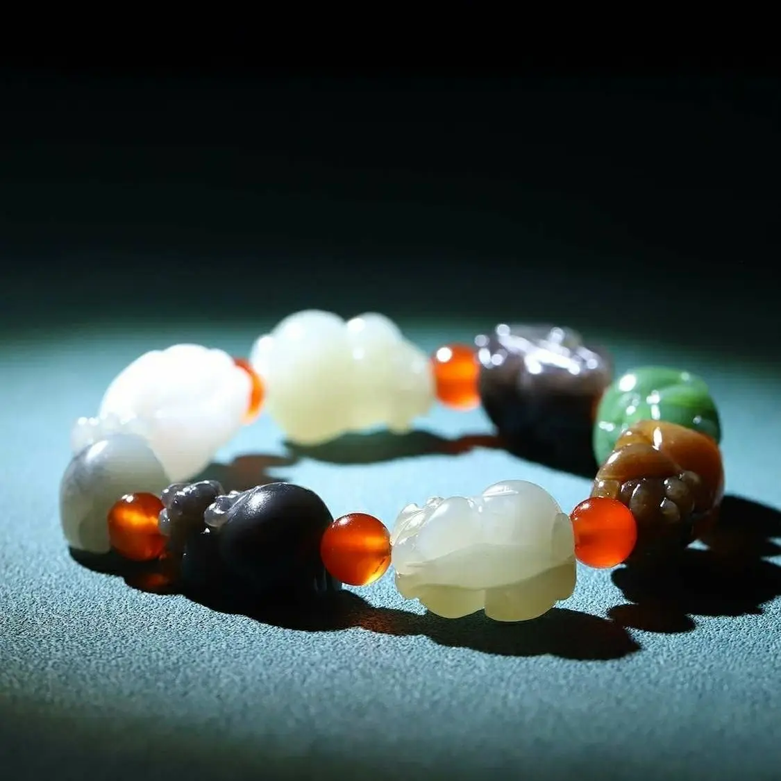 Xinjiang Natural Hetian Jade Jade Duobao White Jasper Pixiu Bracelet Men's and Women's Eight Treasures Sugar Jade Certificate