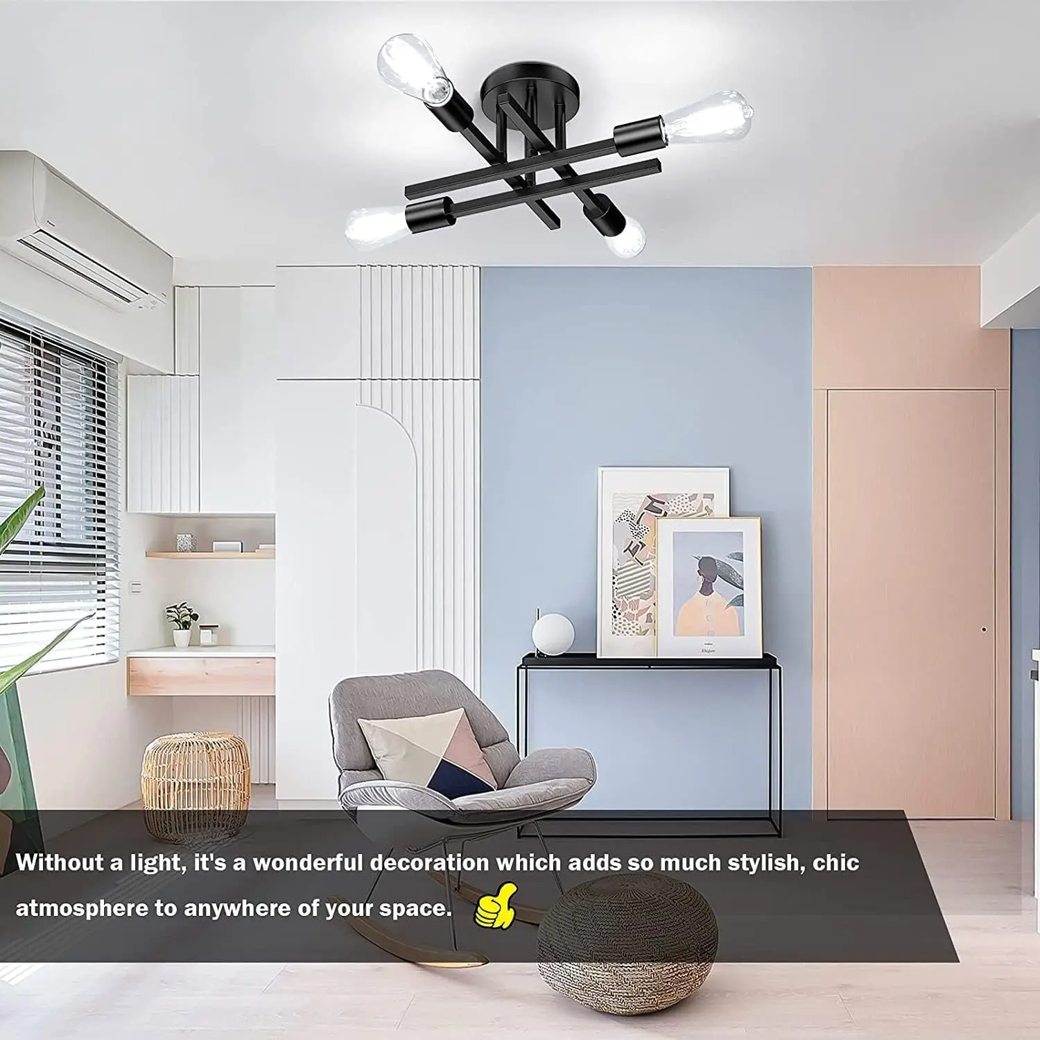 

Modern bedroom ceiling chandelier, Nordic semi embedded ceiling light, retro home decoration light, plafonnier LED lighting fixt