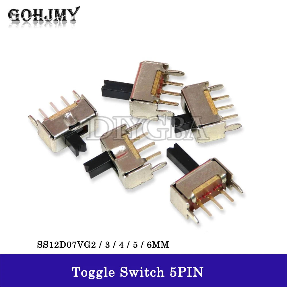 20pcs/lot SS12D07VG2 SS12D07VG3 SS12D07VG4 SS12D07VG5 SS12D07VG6 toggle switch 5PIN 1P2T