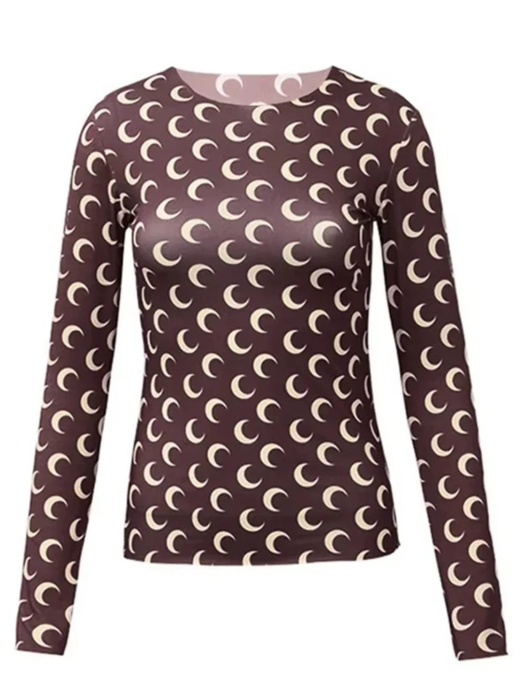 女性用長袖Tシャツ,プリントメッシュ,カジュアル,日焼け止め,シルク,インナーレイヤー,春,秋のファッション