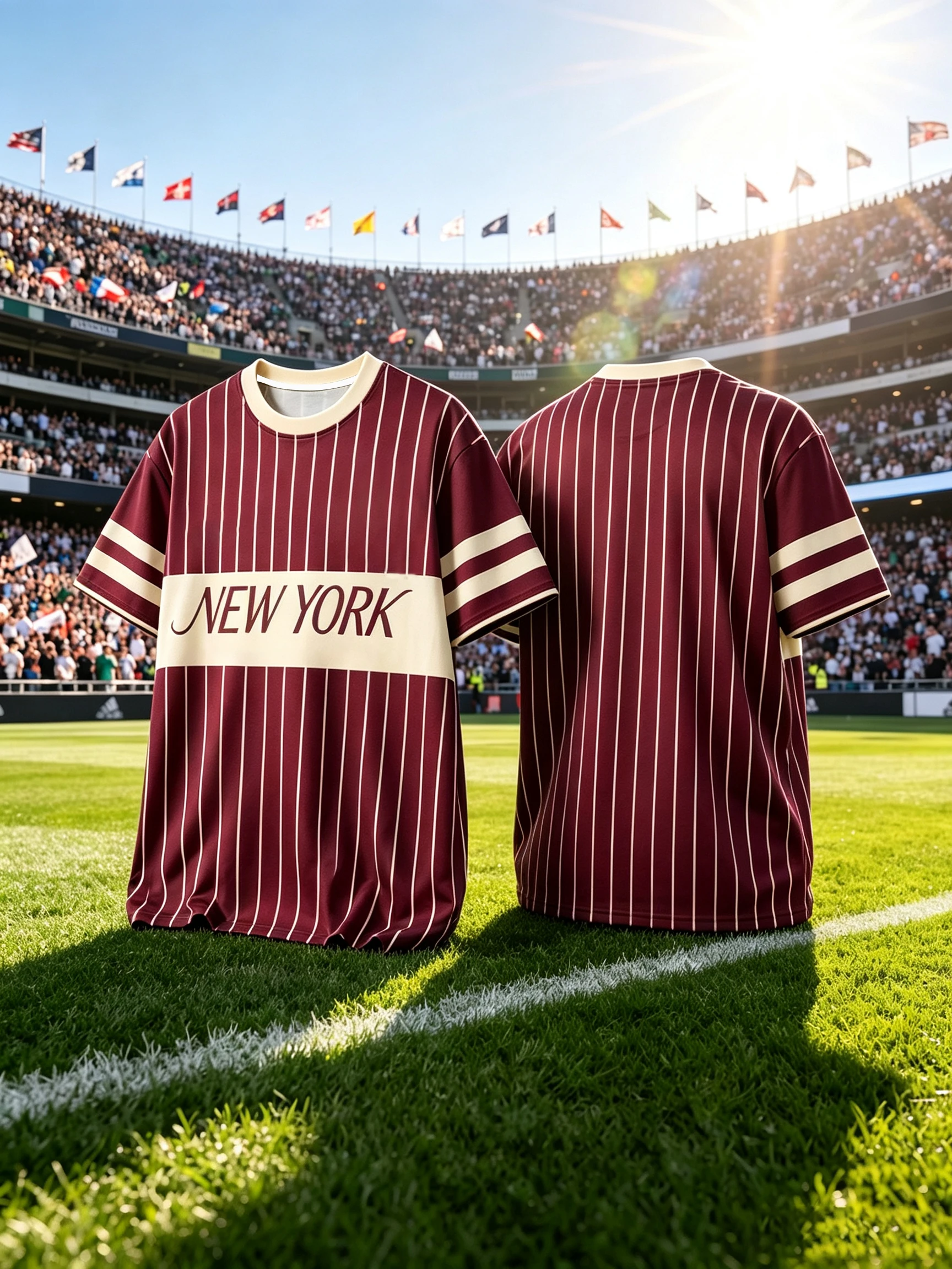 Vintage City Style Soccer Jersey Vertical Stripe Letter Print Tee