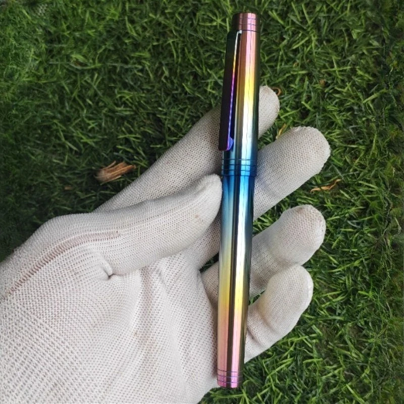 Balaoye Titanium Alloy Anodized Blue Color Pen No.6 35mm F 0.5MM Nib Big Ming Sharp School Office Teacher Student Gift Ink Pens
