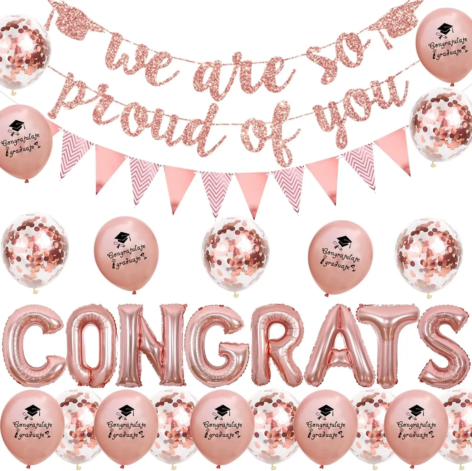 Cheereveal 2023 Rose Gold Girls Graduation Party Decorations We Are So Proud of You Banner Congrats Balloons Grad Party Decor