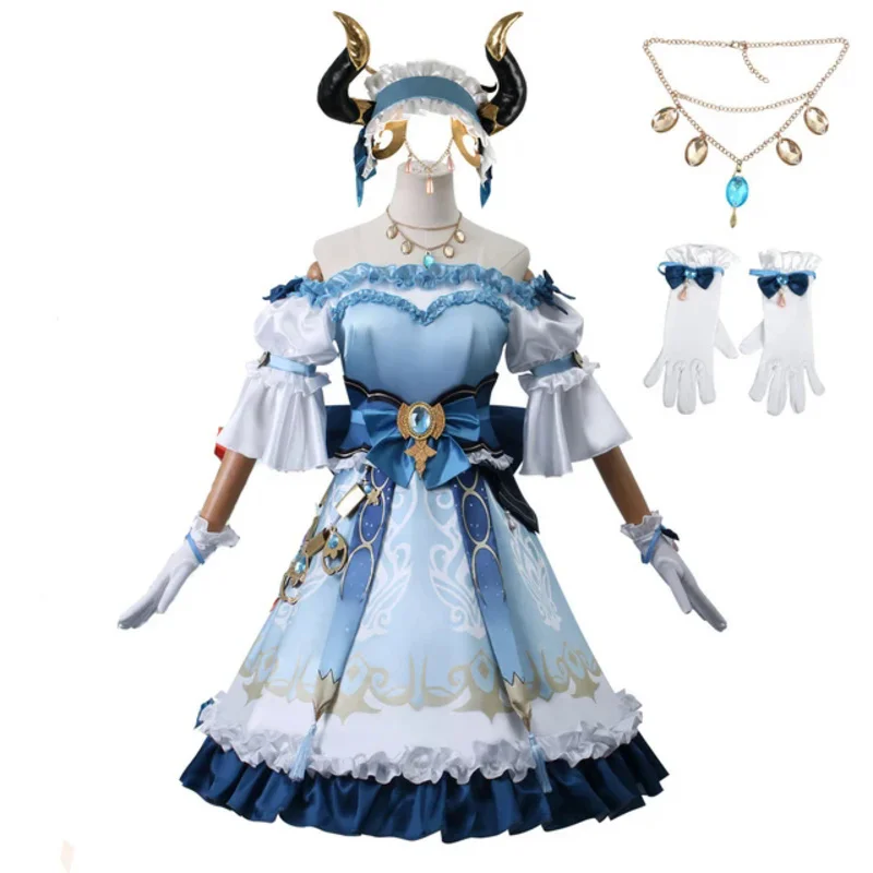 Nicou-cosplay traje genshin impacto, estilo lolita, cor azul, uso diário, para festa de carnaval, novo