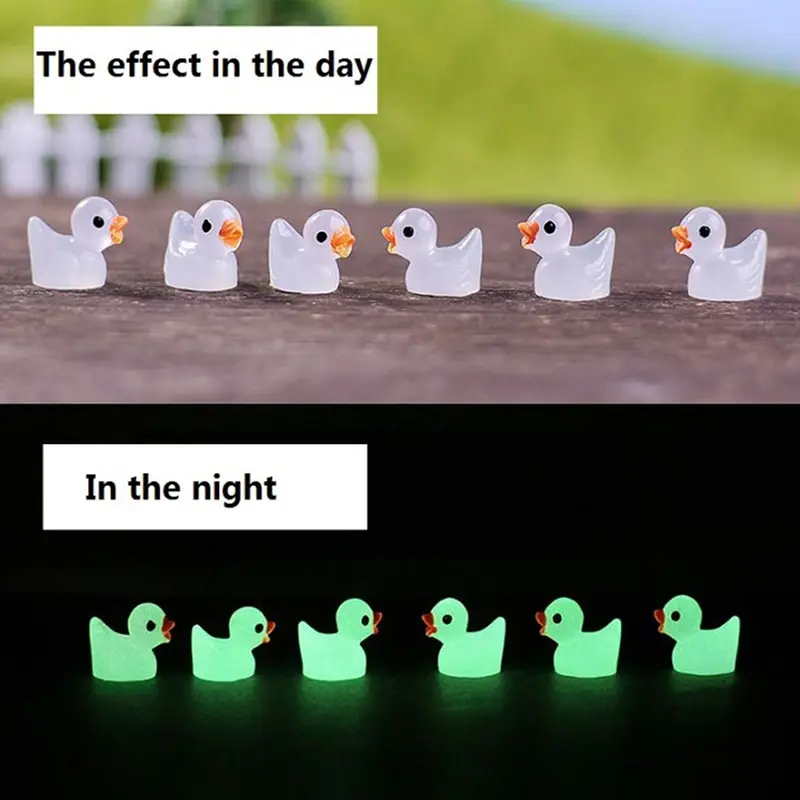 10PCS Mini Luminous Resin Ducks Glow in The Dark Miniature Ornament Tiny Ducks For DIY Garden Dollhouse Duck Accessories