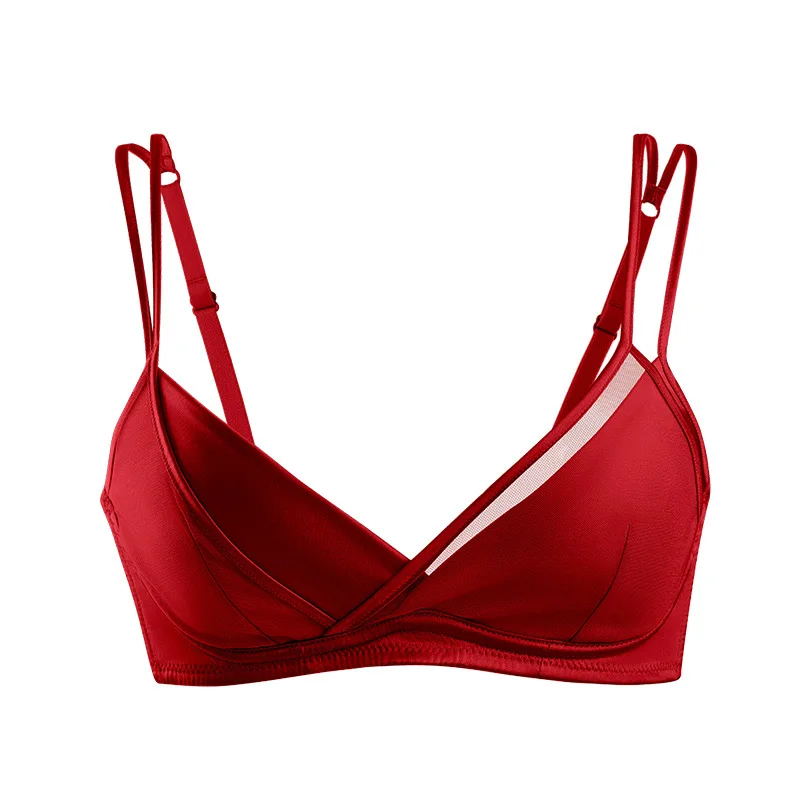 Winsleter-19MM 93% Silk Sexy Bra, Deep Wire Free Satin, Women French Breathable Triangle Cup Underwear, 2025 Winter New P5N015CC view 4