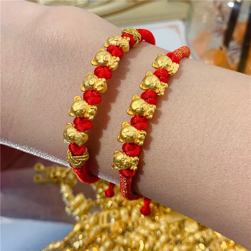 

1pcs Pure 999 24K Yellow Gold Men Women Lucky Tigers Knitted Bracelet Fine Jewelry 0.7-1g