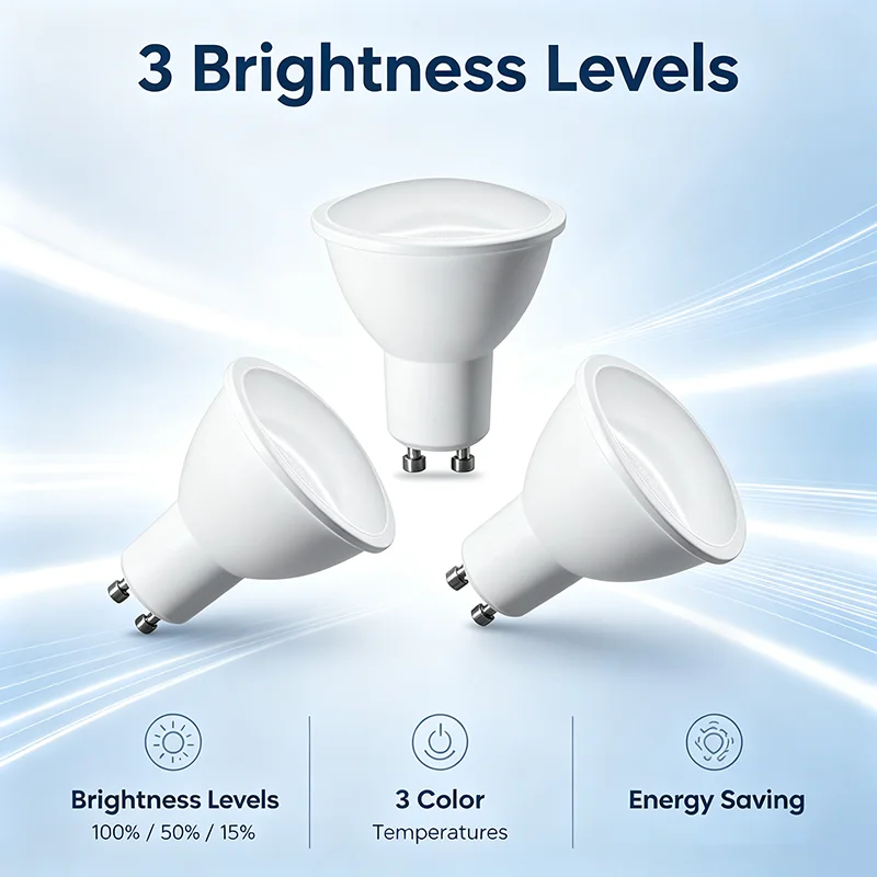 GU10 3‑Way LED Spot Bulb, Wall On‑Off Switch Controlled Dimmable, 100% 50% 15% Brightness Setting 220V for Floor Bedside Lamps