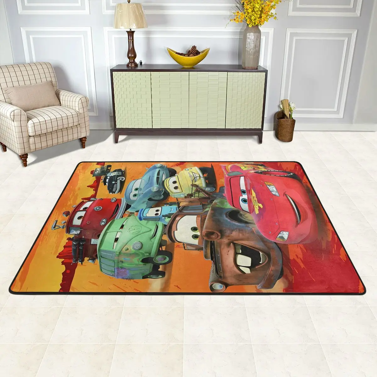 Non Slip Kitchen Carpets Cars Lightning Mcqueen Carpet For Children Living room Bedroom Retro Velvet Floor Carpet Foot Mat