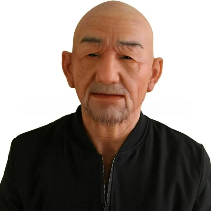 

Hot Kf-For Halloween For Adults Silicone Old Man Mask Real Face Skin Head Prank Mask For Costume Play Cosplay