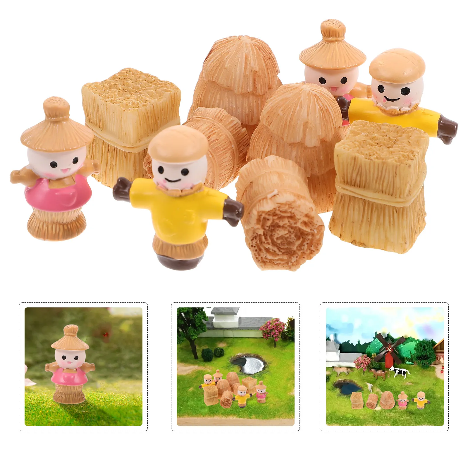 

10 шт. миниатюрных имитаций тюков сена для декора фермы, сада, двора, осенних сцен, для кукольного домика, из смолы, микрореалистичные