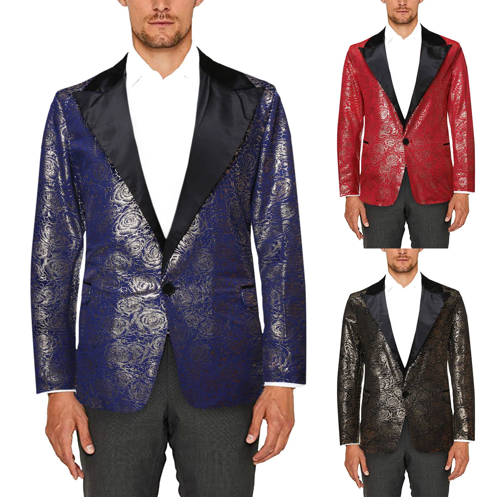 

Shiny Rose Floral Foil Print Blazer Men 2023 Brand Red Corduroy Mens Suit Blazer Jacket Party Club Wedding Tuxedo Blazers Hombre