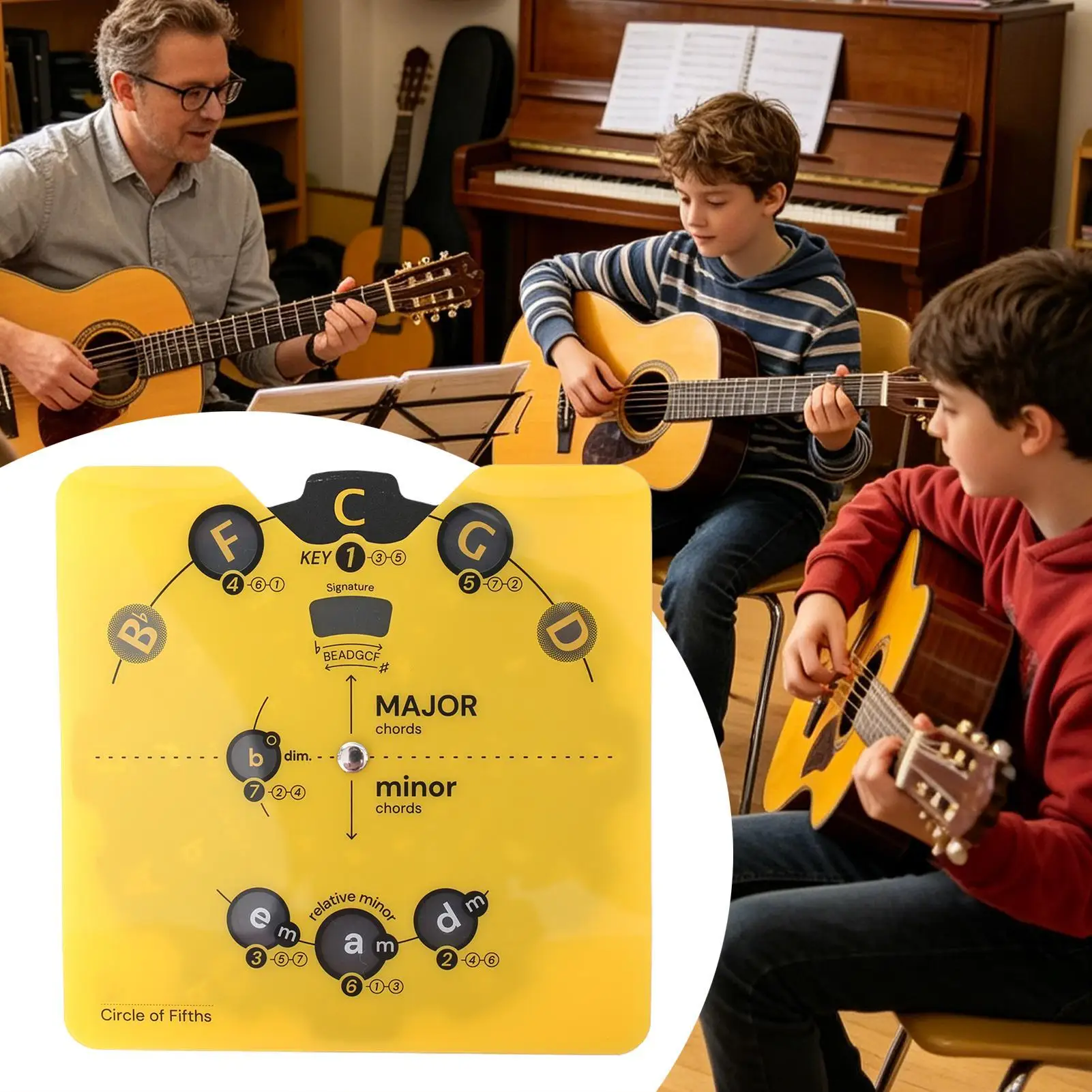 Interactive Music Theory Wheel Rotatable Circle Of Fifths Chord Reference Chart for Guitar Ukulele Piano Violin Lessons view 5