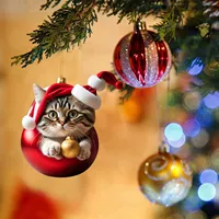 Cute Cat Christmas Tree Acrylic Pendant Ornaments Hanging Decorations Car Door Window Xmas Gifts New Year Home Decor