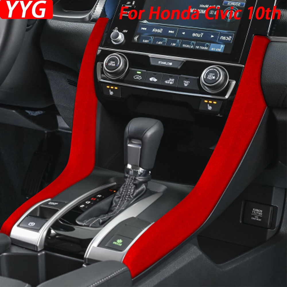 

For Honda Civic 10th 2016-2020 Red Suede Center Console Both Side Panel Decorative Cover Car Interior Modification Accessories