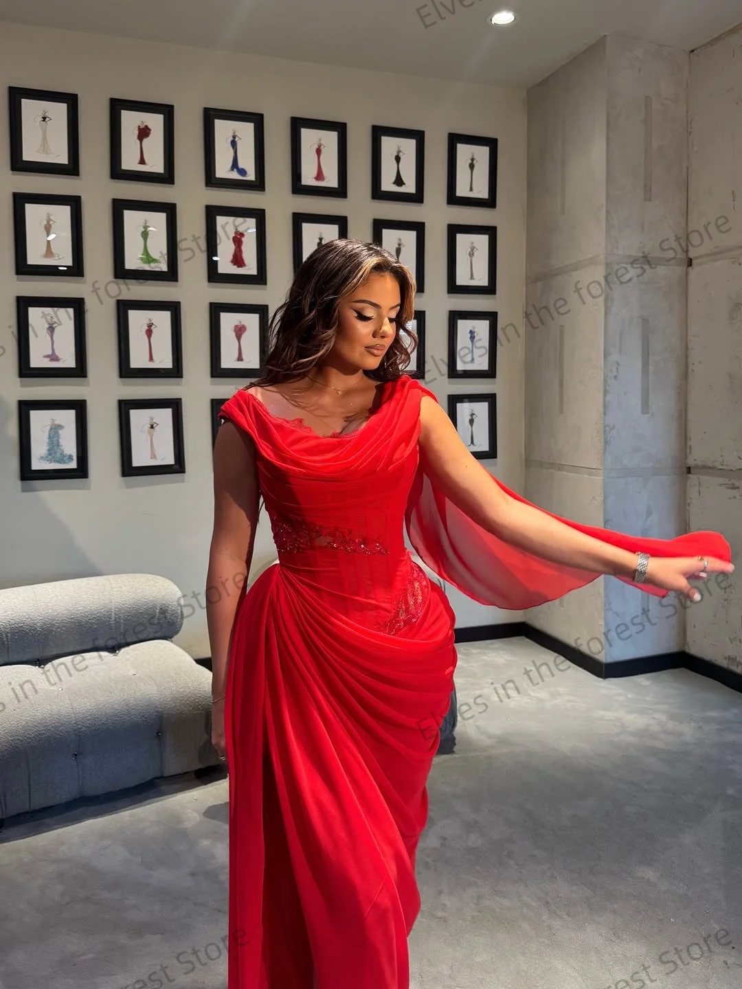 Abito da sera sexy a sirena rossa con scollo a V in rilievo Vestido de Fiesta con pieghe a fessura alta e paillettes Abiti da ballo Abiti da festa personalizzati