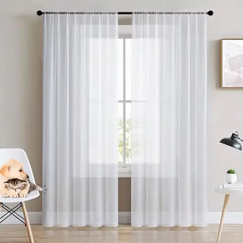 흰색 Tulle Sheer 커튼 거실 다이닝 룸 침실 원사 투명 Voile 도어 스크린 창 스크린 블라인드